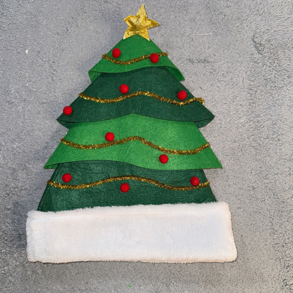 Parkway Manufacturing Christmas Tree Santa Hat One Size Green Faux Fur Trim